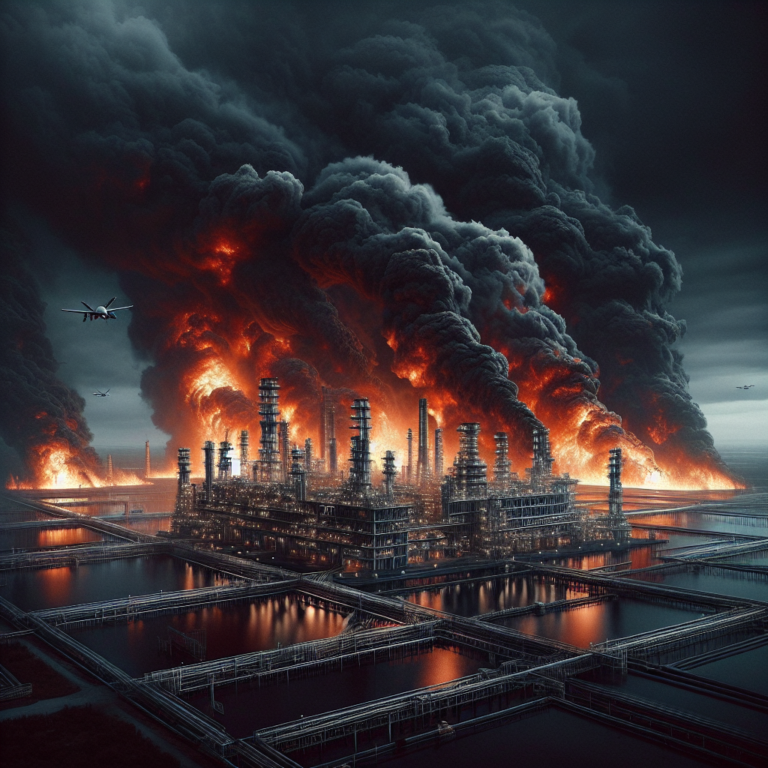 Пожар на площади в 4 тысячи квадратных метров вспыхнул на нефтебазе в Краснодарском крае после атаки беспилотного летательного аппарата.