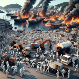 Коммунальные службы приступили к очистке Туапсе от следов “нефтяных дождей”. В порту на четвертые сутки удалось потушить открытый огонь.