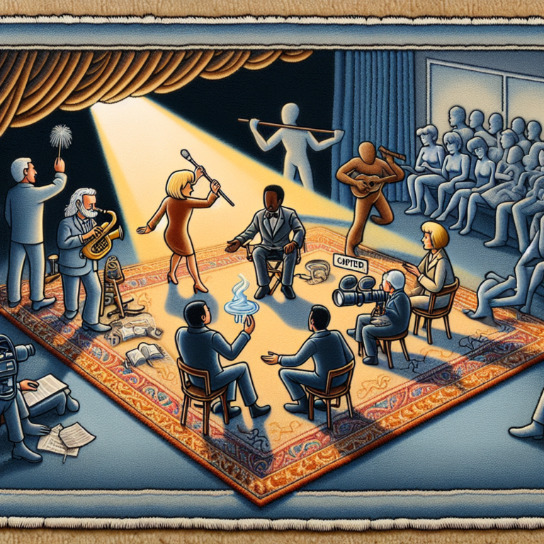 Жизнь подобна театральной игре на ковре. Представляем вам: Александр Золотовицкий, актер и режиссер, Вера Харыбина, режиссер и актриса, Алексей Золотовицкий, режиссер и актер.